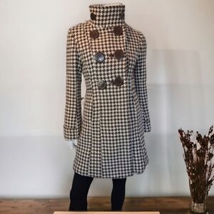 VINTAGE Mile End women's wool coat jacket houndstooth brown & white size S